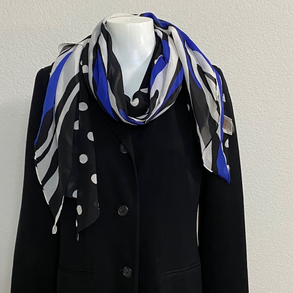 Chicos Blue and Black Stripe and White Polka Dot Scarf - Picture 1 of 5